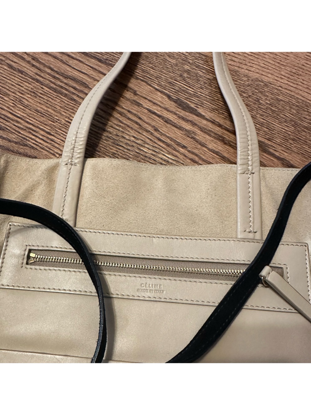 Celine Medium Phantom Cabas in Beige and Black Suede - Picture 6 of 15